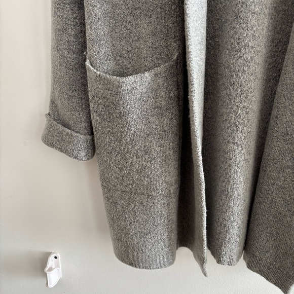 Lush Wool Gray Open Front Long Sweater Coat - Picture 4 of 15